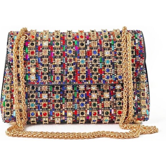 No Brand Handbags - Women Gold Rhinestone Sparkling Evening Clutch Bag for Women, Ideal for Weddings